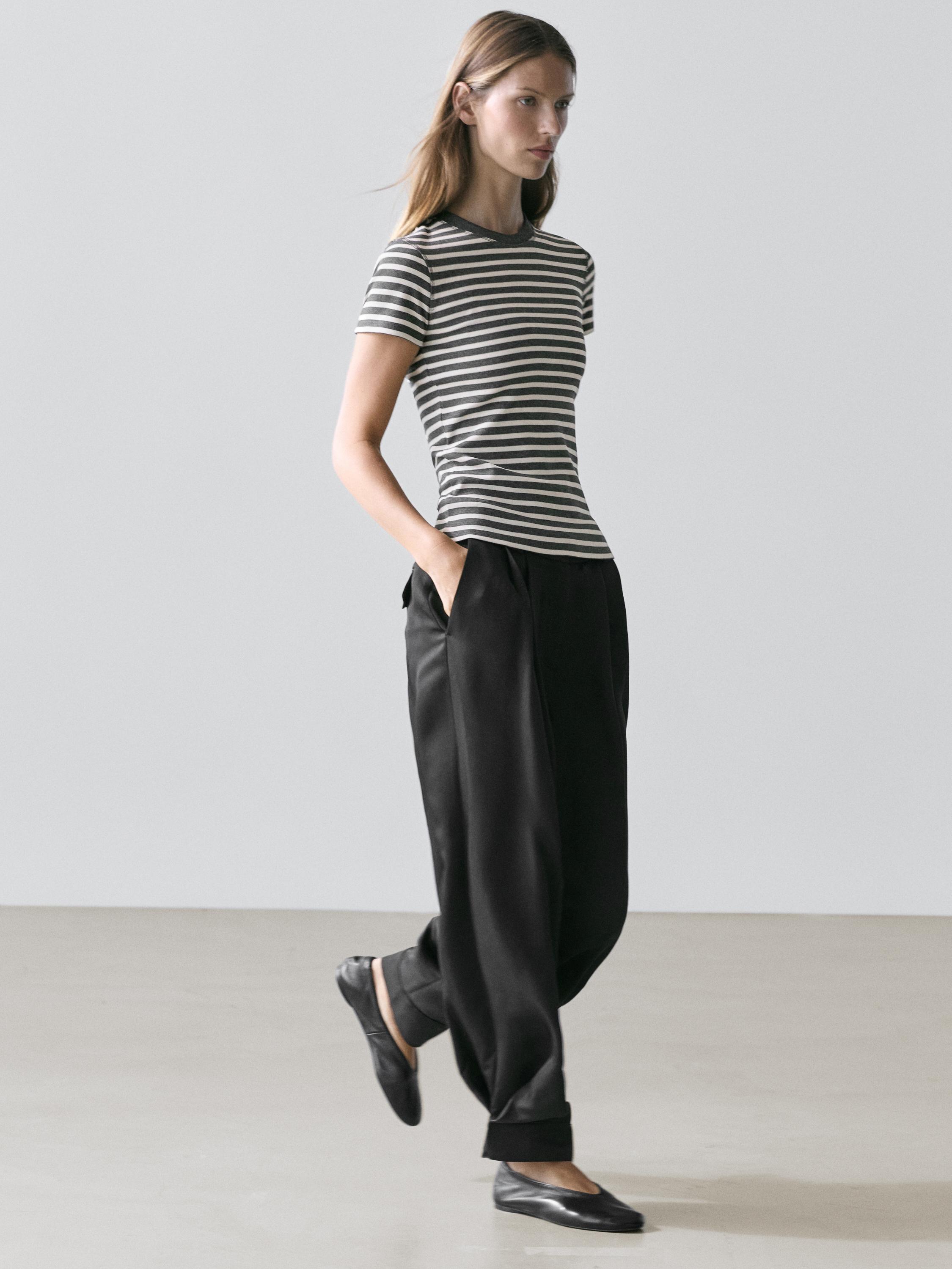Striped short sleeve cotton T-shirt